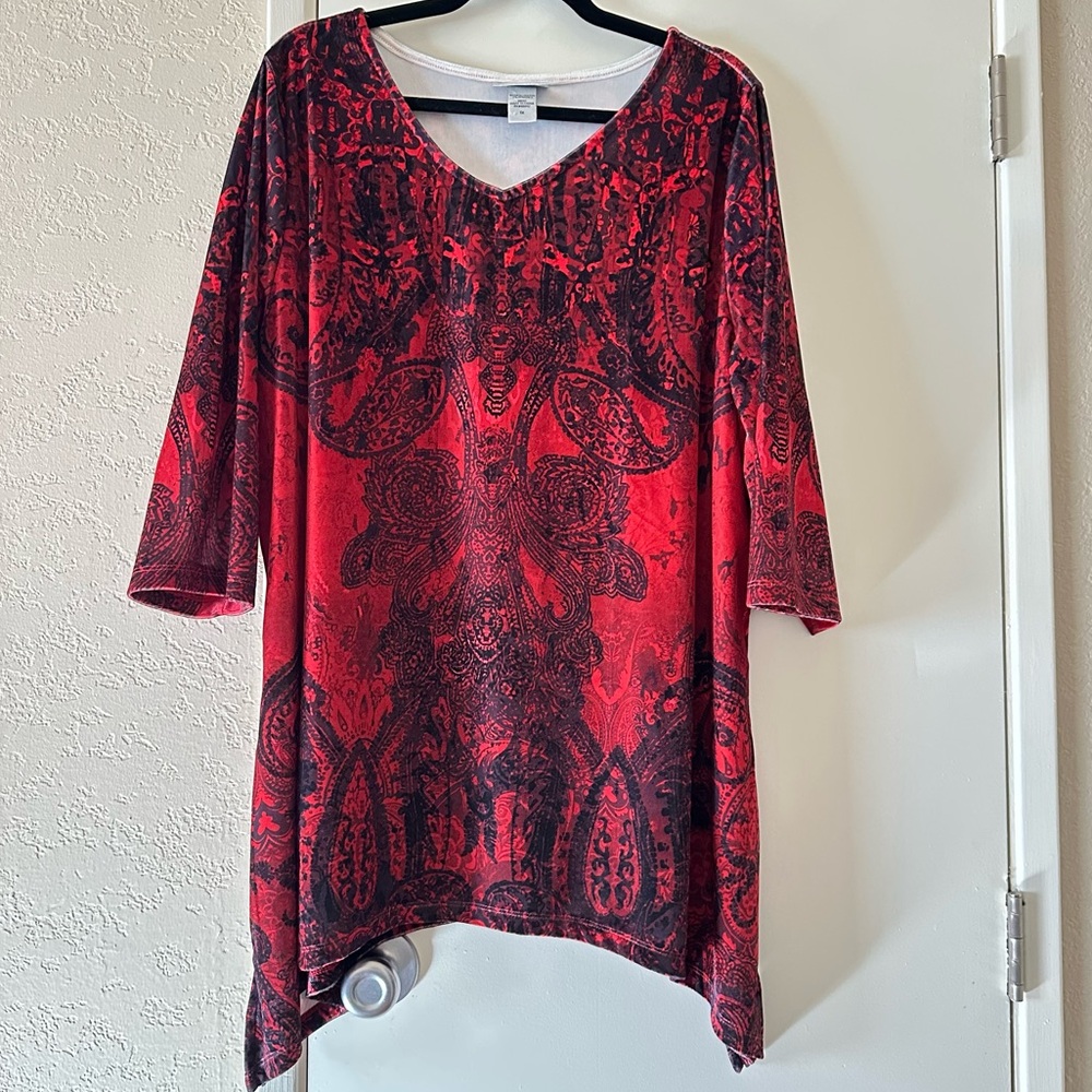 Catherine’s Tunic Top, 1X, Red & Black Velvet